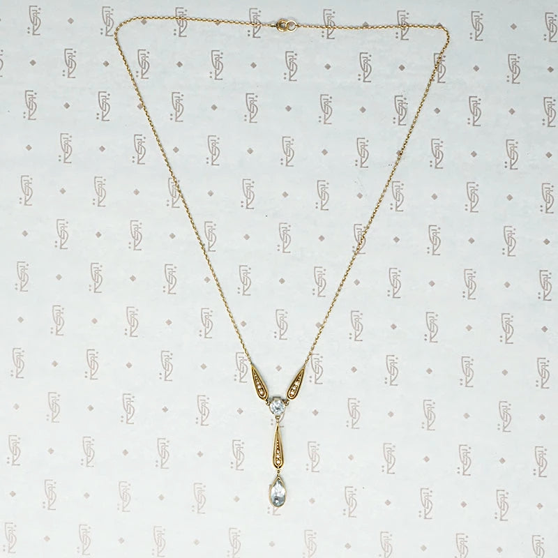 Charming Turn of the Century Aquamarine and Seed Pearl Necklace
