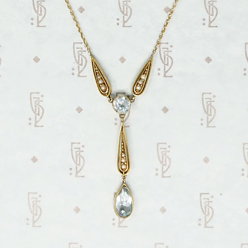 Charming Turn of the Century Aquamarine and Seed Pearl Necklace