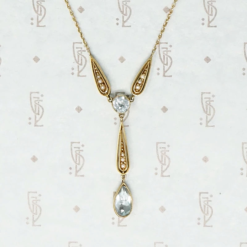 Charming Turn of the Century Aquamarine and Seed Pearl Necklace