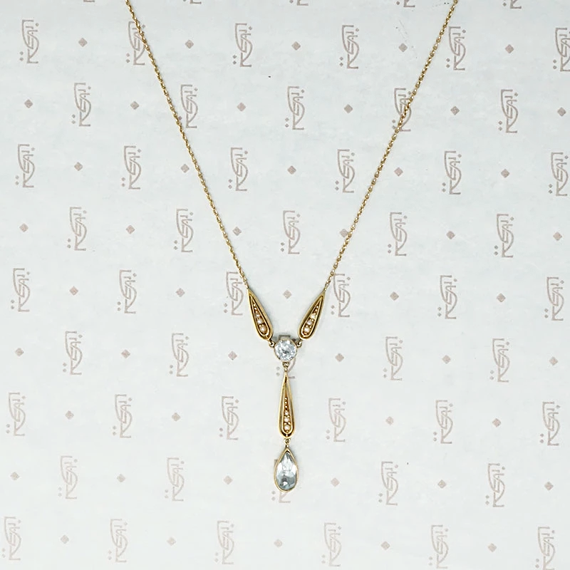 Charming Turn of the Century Aquamarine and Seed Pearl Necklace