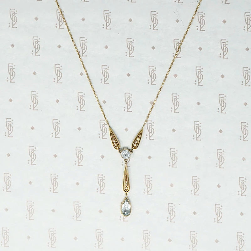 Charming Turn of the Century Aquamarine and Seed Pearl Necklace