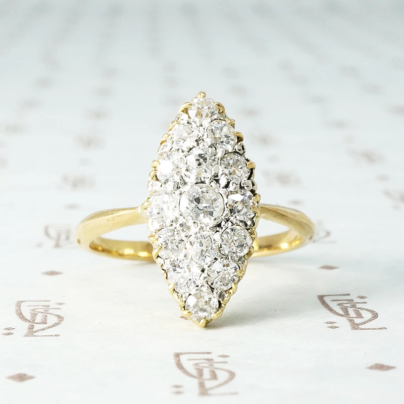 The Old Mine Diamond 18k Gold Navette Ring