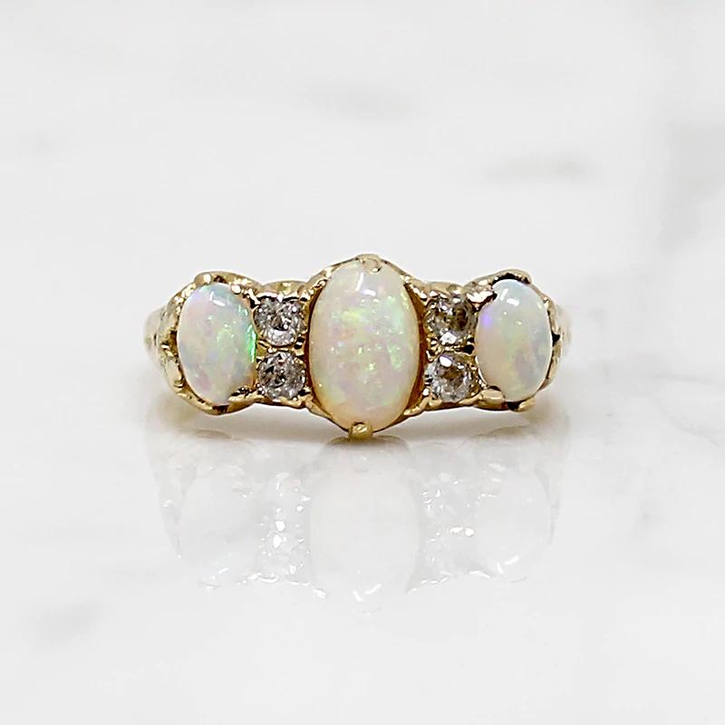 Victorian Three Opal Ring with Diamonds
