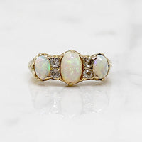 Victorian Three Opal Ring with Diamonds