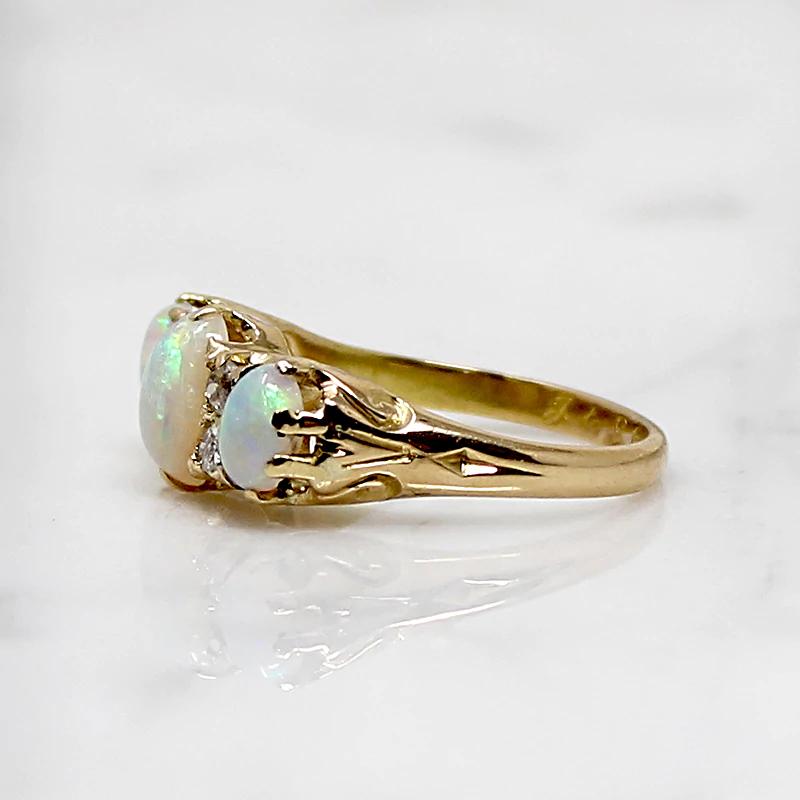 Victorian Three Opal Ring with Diamonds