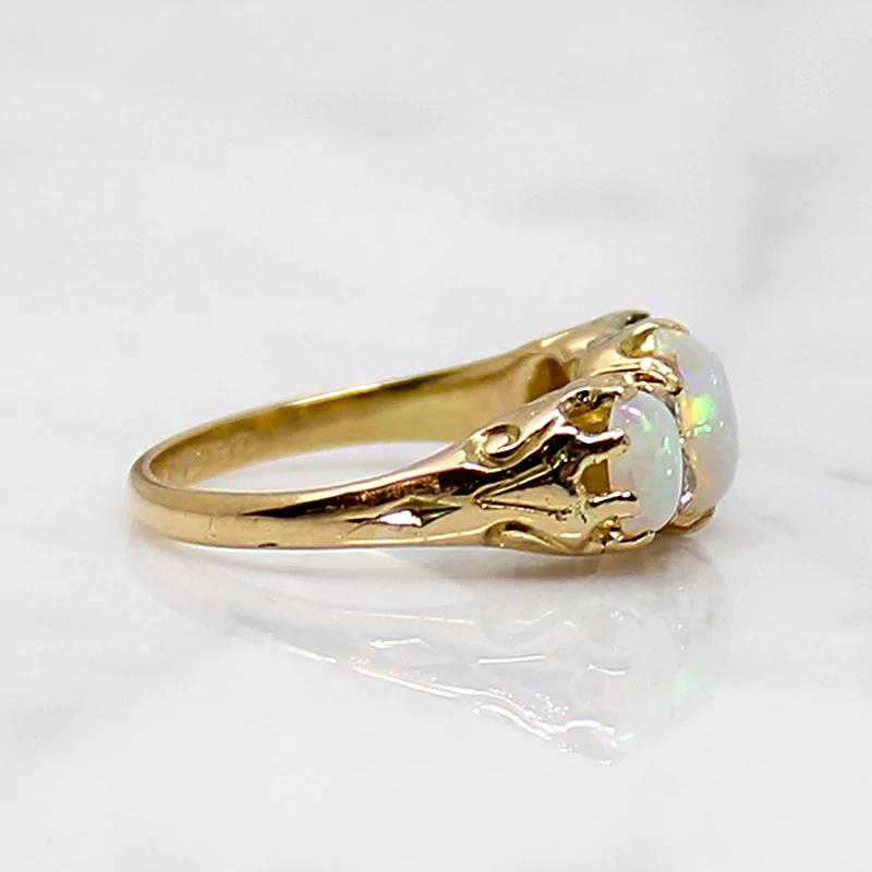Victorian Three Opal Ring with Diamonds
