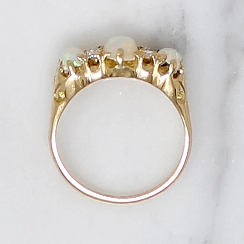 Victorian Three Opal Ring with Diamonds