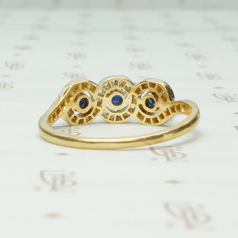 The French Triple Infinity Sapphire and Rose Cut Diamond Ring
