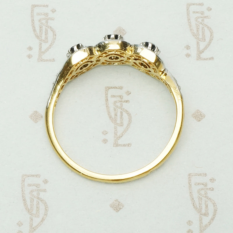 The French Triple Infinity Sapphire and Rose Cut Diamond Ring