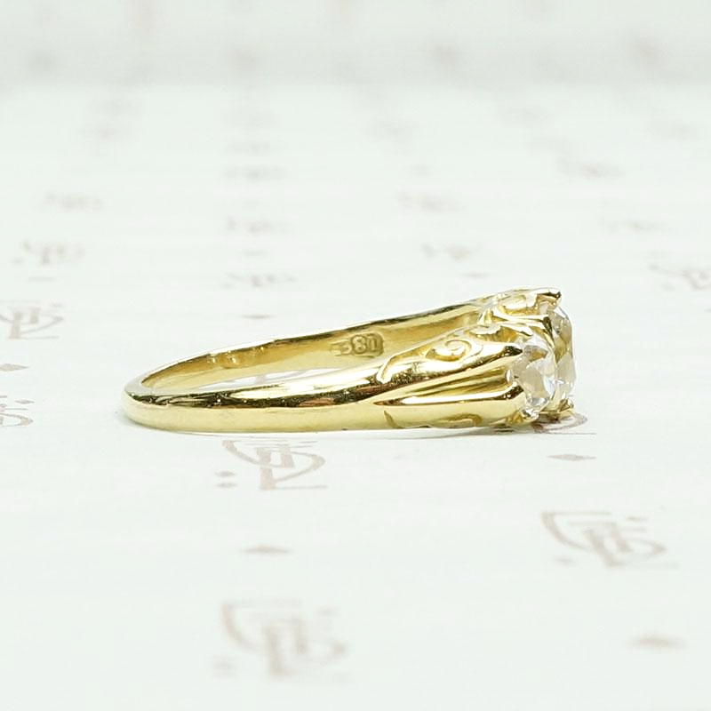 English Three Stone Ring with Old Mine Diamonds