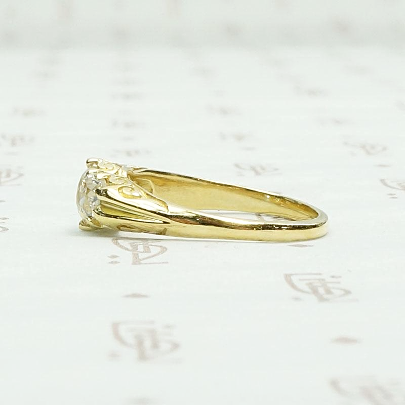 English Three Stone Ring with Old Mine Diamonds