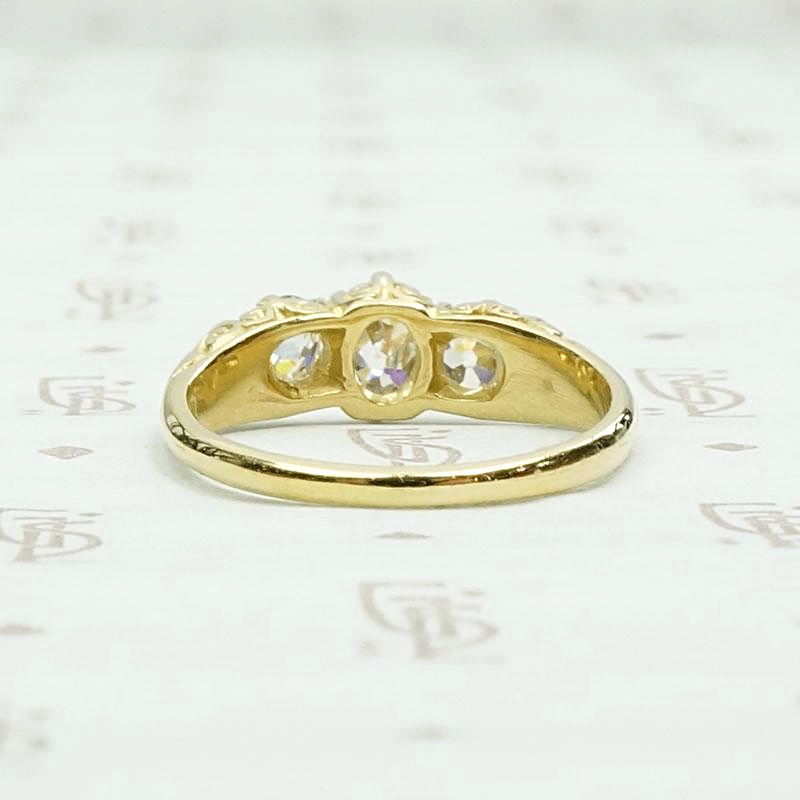 English Three Stone Ring with Old Mine Diamonds