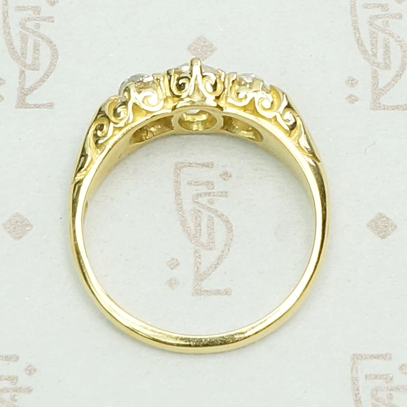 English Three Stone Ring with Old Mine Diamonds