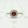 Deep Red Ruby & Diamond Halo Ring 