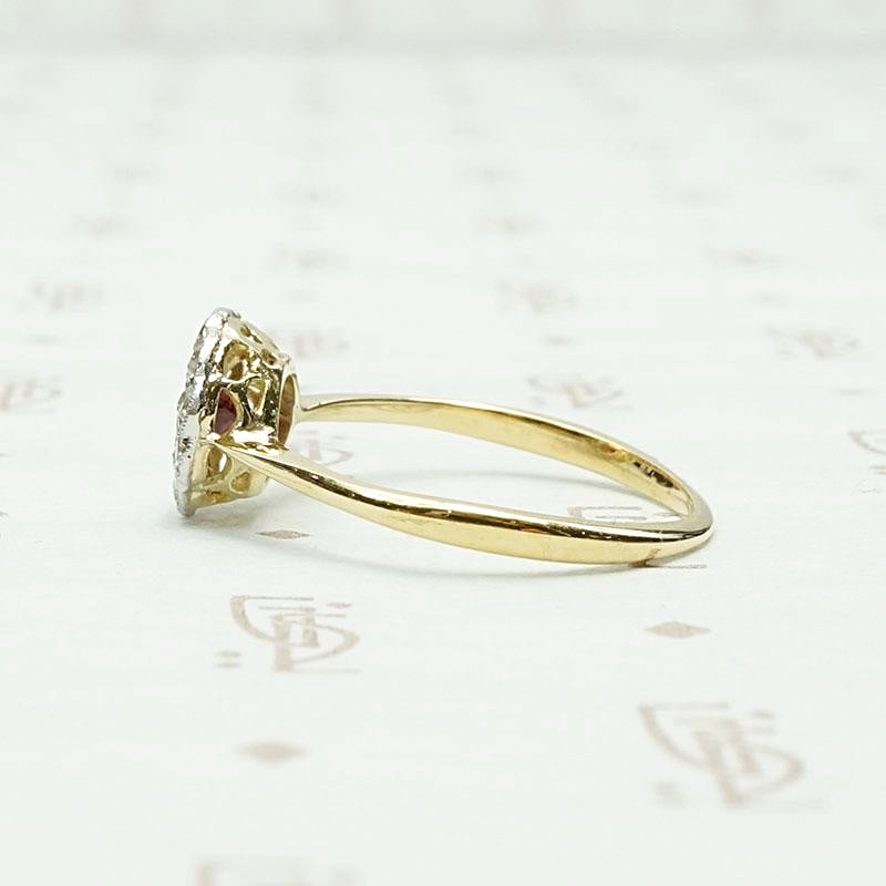 Deep Red Ruby & Diamond Halo Ring 