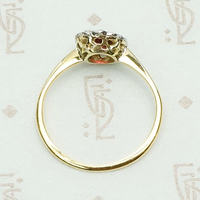 Deep Red Ruby & Diamond Halo Ring 