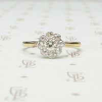 vintage oec diamond flower ring in platinum and 18k yellow gold