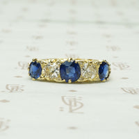 Exquisite English Sapphire and Diamond Band in 18k Gold