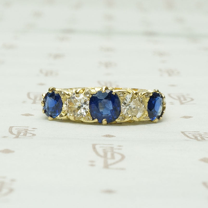 Exquisite English Sapphire and Diamond Band in 18k Gold