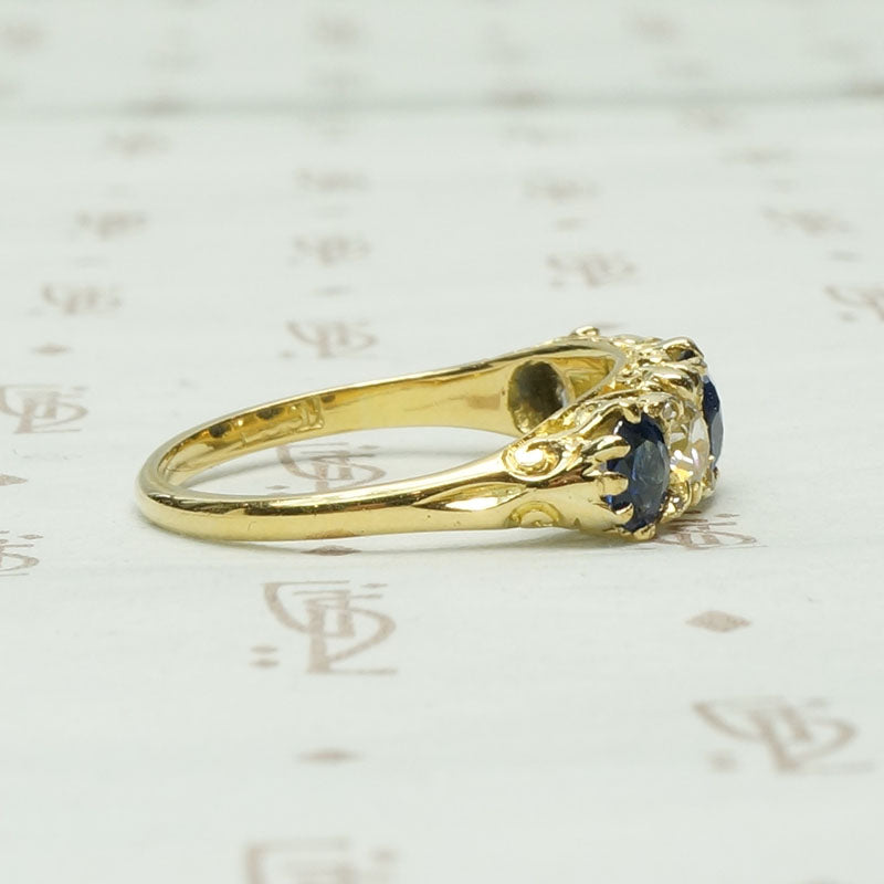 Exquisite English Sapphire and Diamond Band in 18k Gold