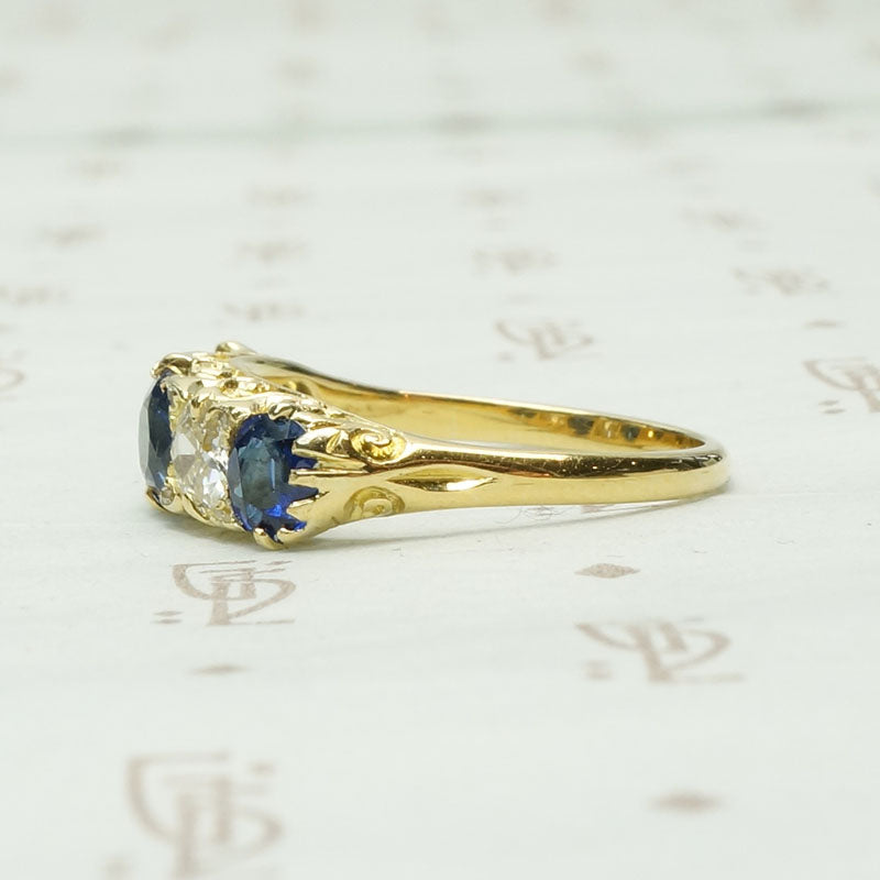Exquisite English Sapphire and Diamond Band in 18k Gold