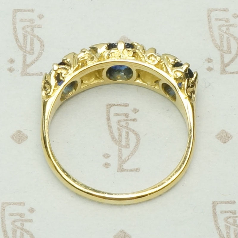 Exquisite English Sapphire and Diamond Band in 18k Gold