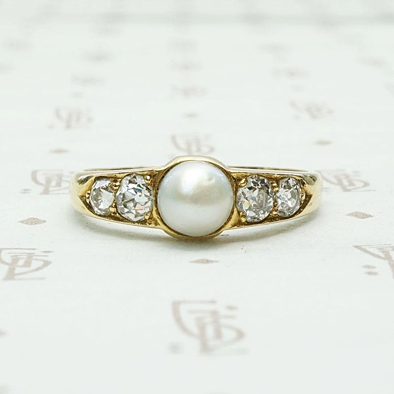 Pearl & Diamond Victorian Ring with Lovely Symmetry