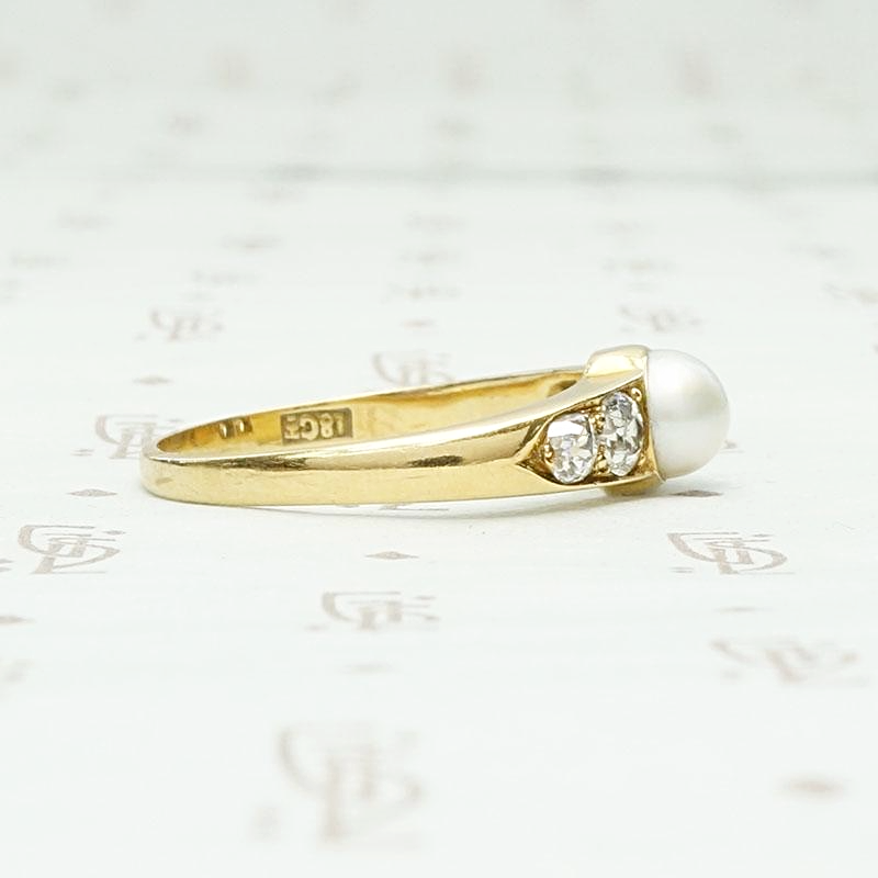 Pearl & Diamond Victorian Ring with Lovely Symmetry
