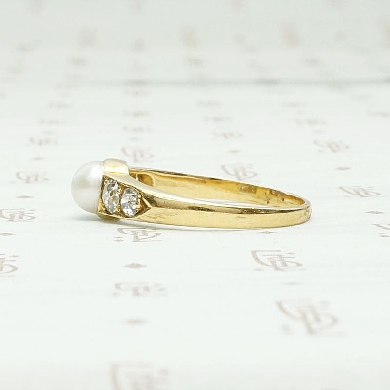 Pearl & Diamond Victorian Ring with Lovely Symmetry