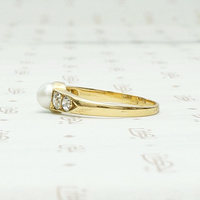 Pearl & Diamond Victorian Ring with Lovely Symmetry