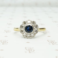 Deep Blue Sapphire and Diamond Flower Ring