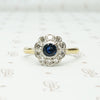 Deep Blue Sapphire and Diamond Flower Ring
