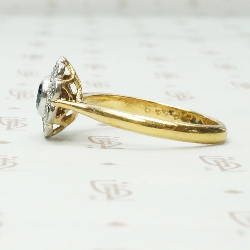 Deep Blue Sapphire and Diamond Flower Ring