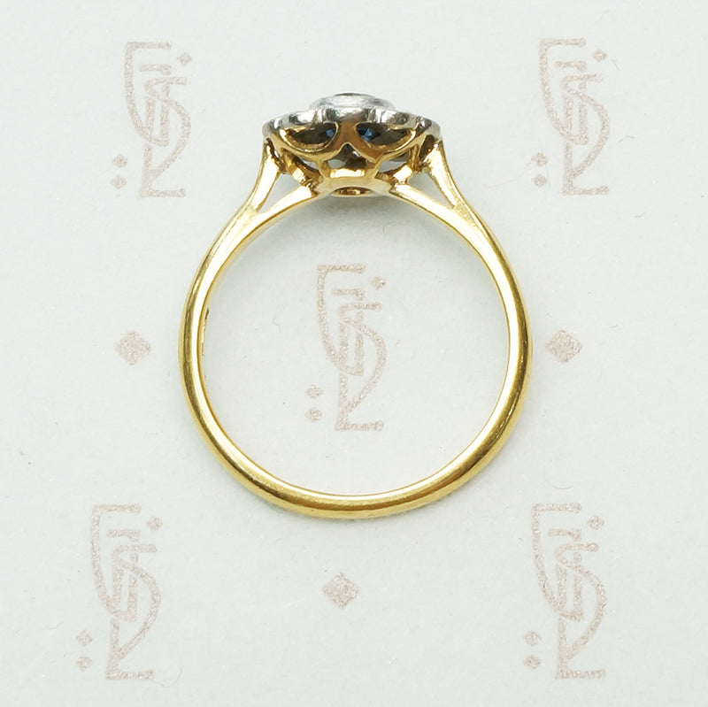 Deep Blue Sapphire and Diamond Flower Ring