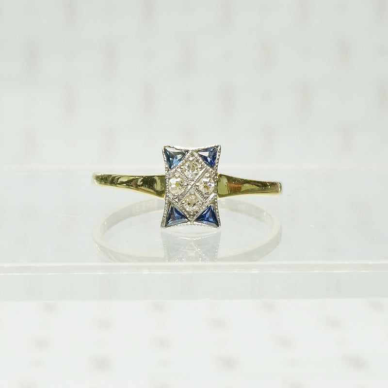 deco sapphire and diamond gold and platinum art deco pinched square