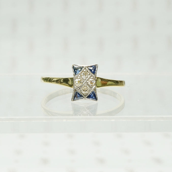 deco sapphire and diamond gold and platinum art deco pinched square