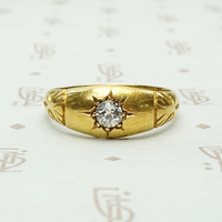 Carved English Gold Band with Old European Cut Diamond