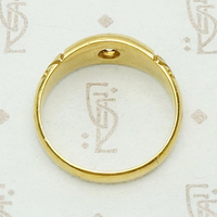 Carved English Gold Band with Old European Cut Diamond