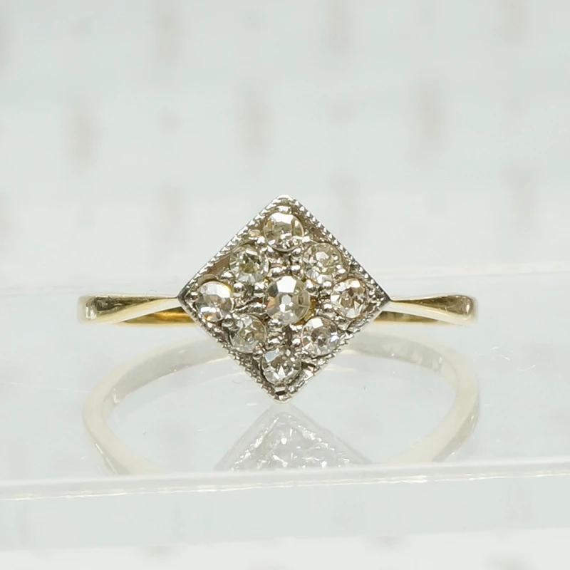 square on point platinum on 18k yellow gold omc diamond cobblestone ring