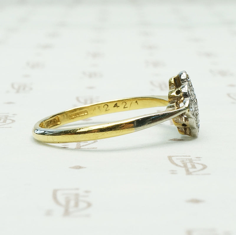 3 x 3 a 9 diamond scalloped edge square on point platinum on 18k yellow gold ring