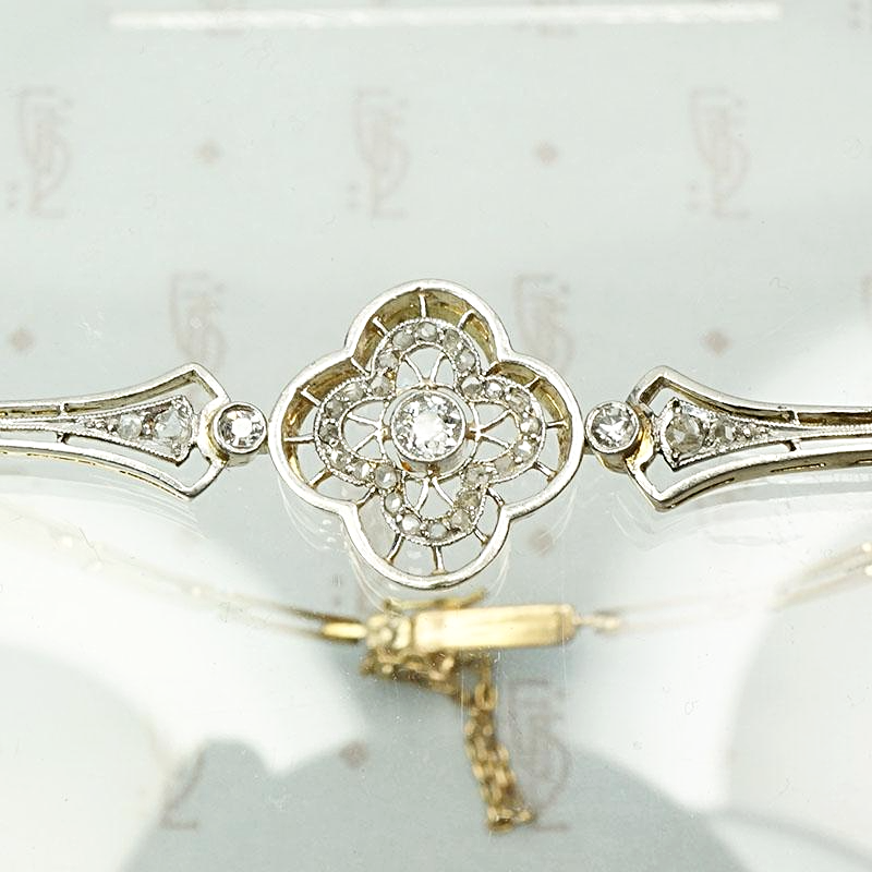 Edwardian Diamond Quatrefoil Bracelet in Platinum & 18k Gold, detail view