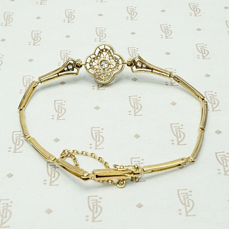 Edwardian Diamond Quatrefoil Bracelet in Platinum & 18k Gold, back view