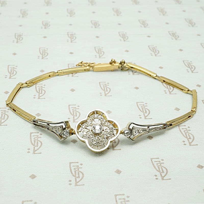 Edwardian Diamond Quatrefoil Bracelet in Platinum & 18k Gold