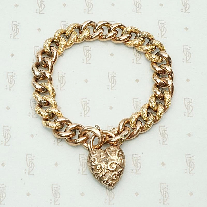 Engraved & Embossed Rose Gold Heart Lock Bracelet
