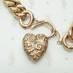 Engraved & Embossed Rose Gold Heart Lock Bracelet