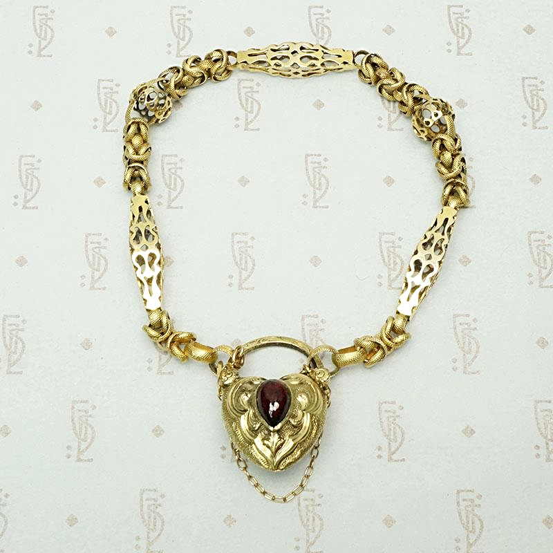 Unbelievable European Heart Lock Bracelet in 18k & Garnet
