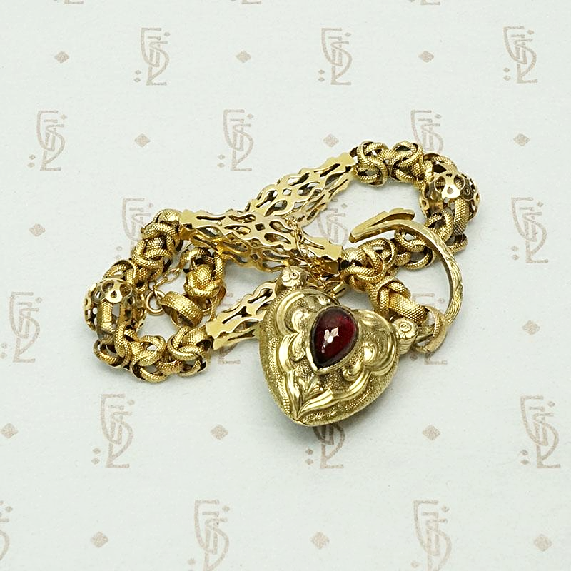 Unbelievable European Heart Lock Bracelet in 18k & Garnet