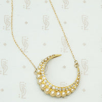 19th Century Diamond and Pearl Crescent Moon Necklace