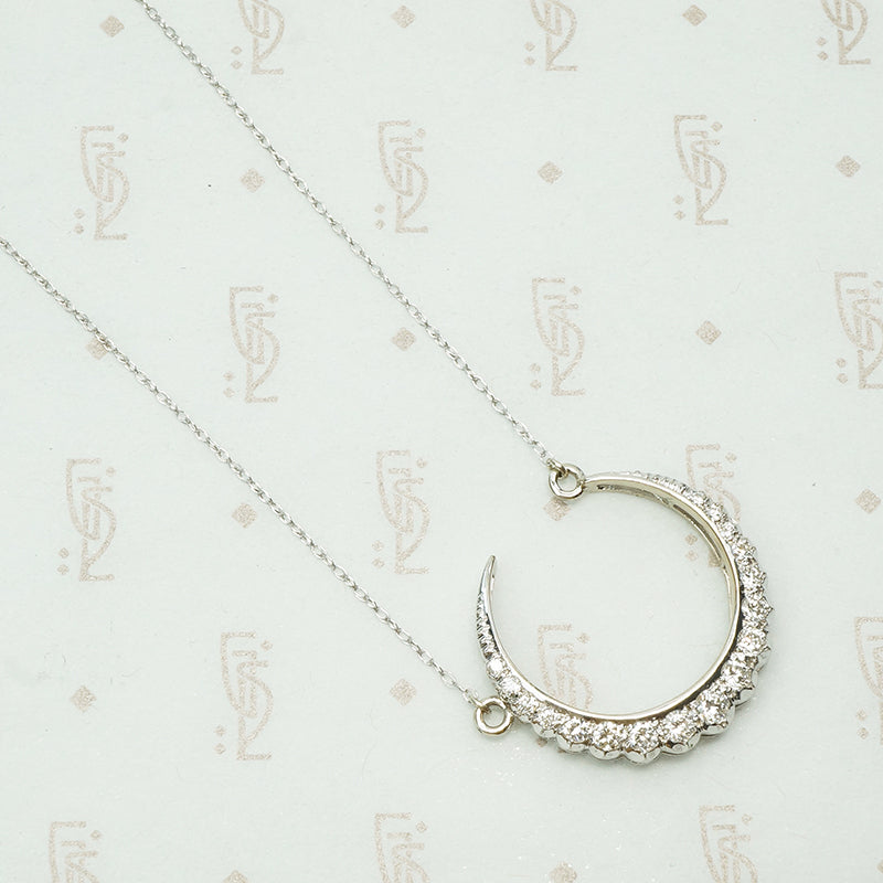 The White Gold Diamond Crescent Moon Necklace