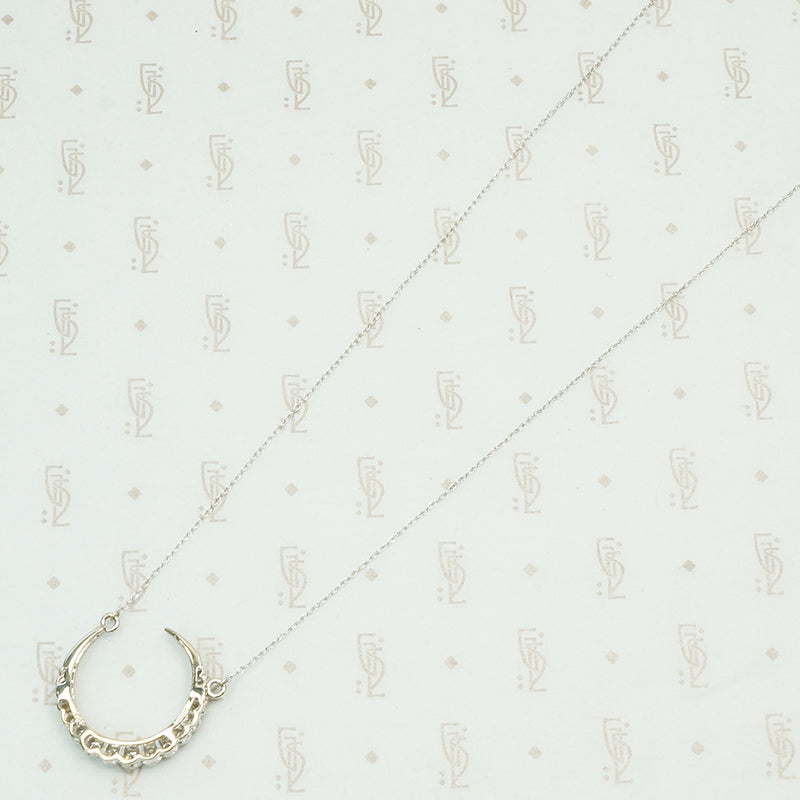 The White Gold Diamond Crescent Moon Necklace